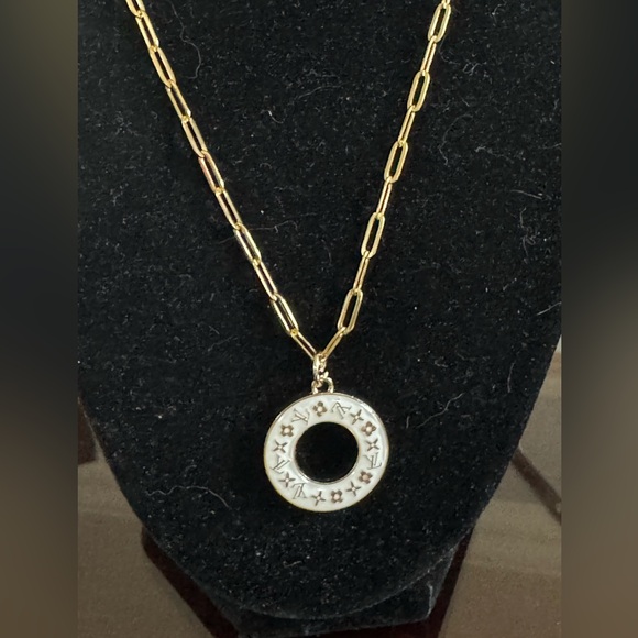 Louis Vuitton White Pendant 18” Stainless Steel Gold Plated Paperclip Chain - Picture 1 of 7